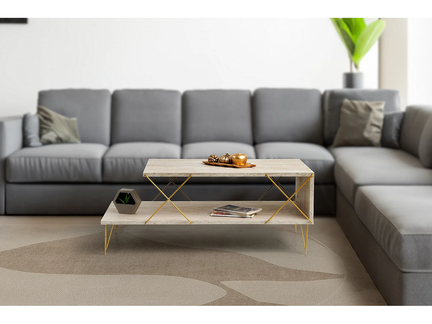 Table basse en bois "Loire" - 100 x 50 x 40 cm - Beige