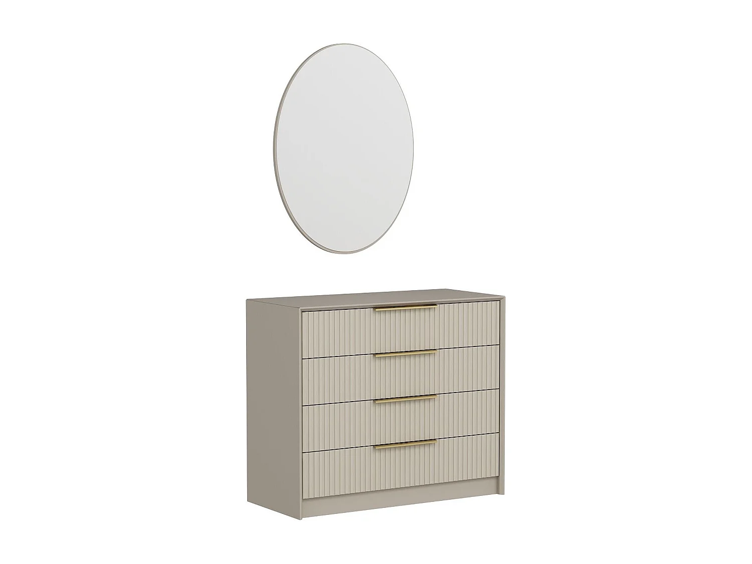 Beige Holzkommode "Kale" mit 4 Schubladen und Spiegel 85x100x45 cm modernes und funktionales Design