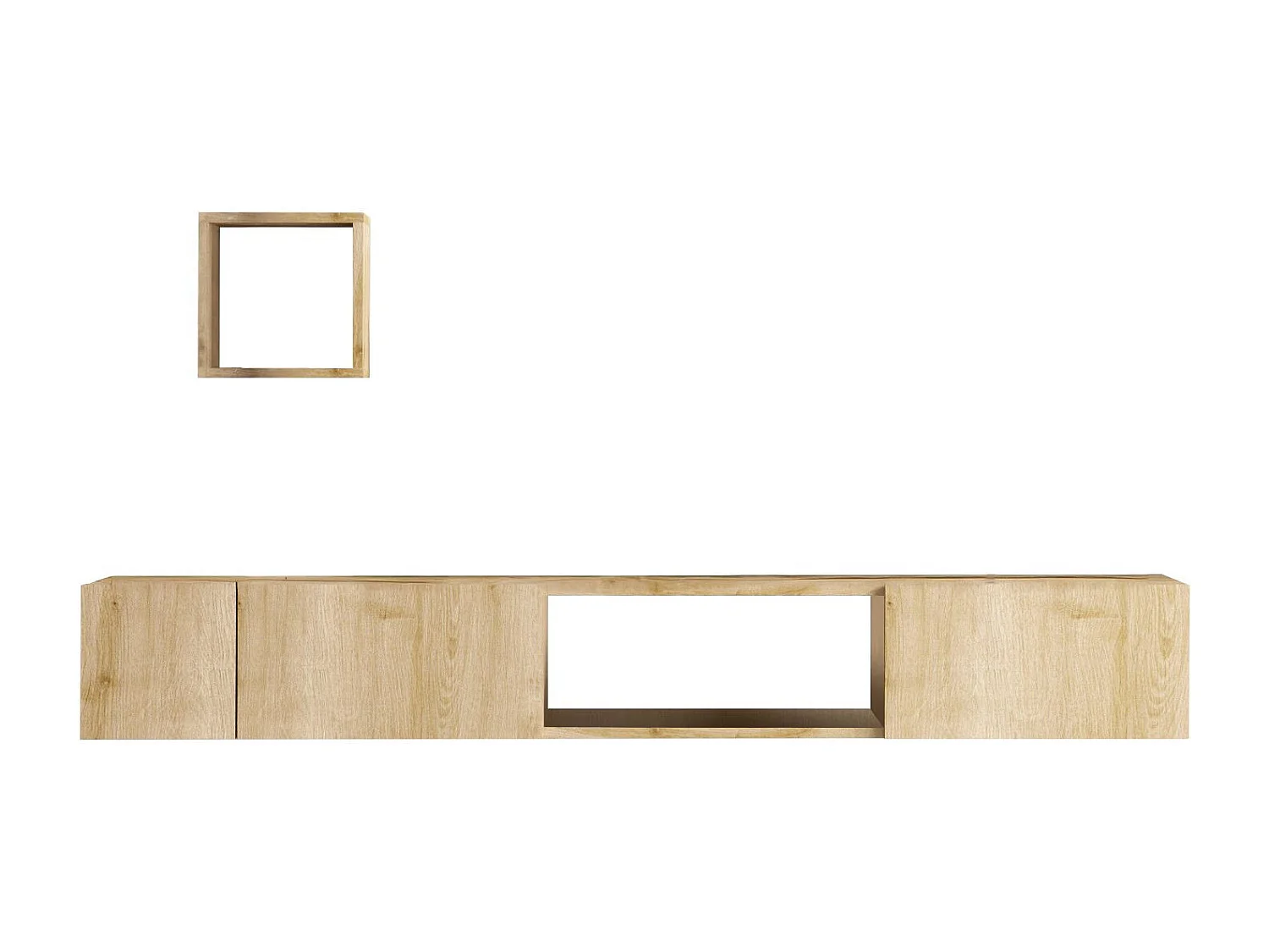 Meuble TV avec étagère murale en bois "Avior" - 180 x 32 x 25 cm - Beige