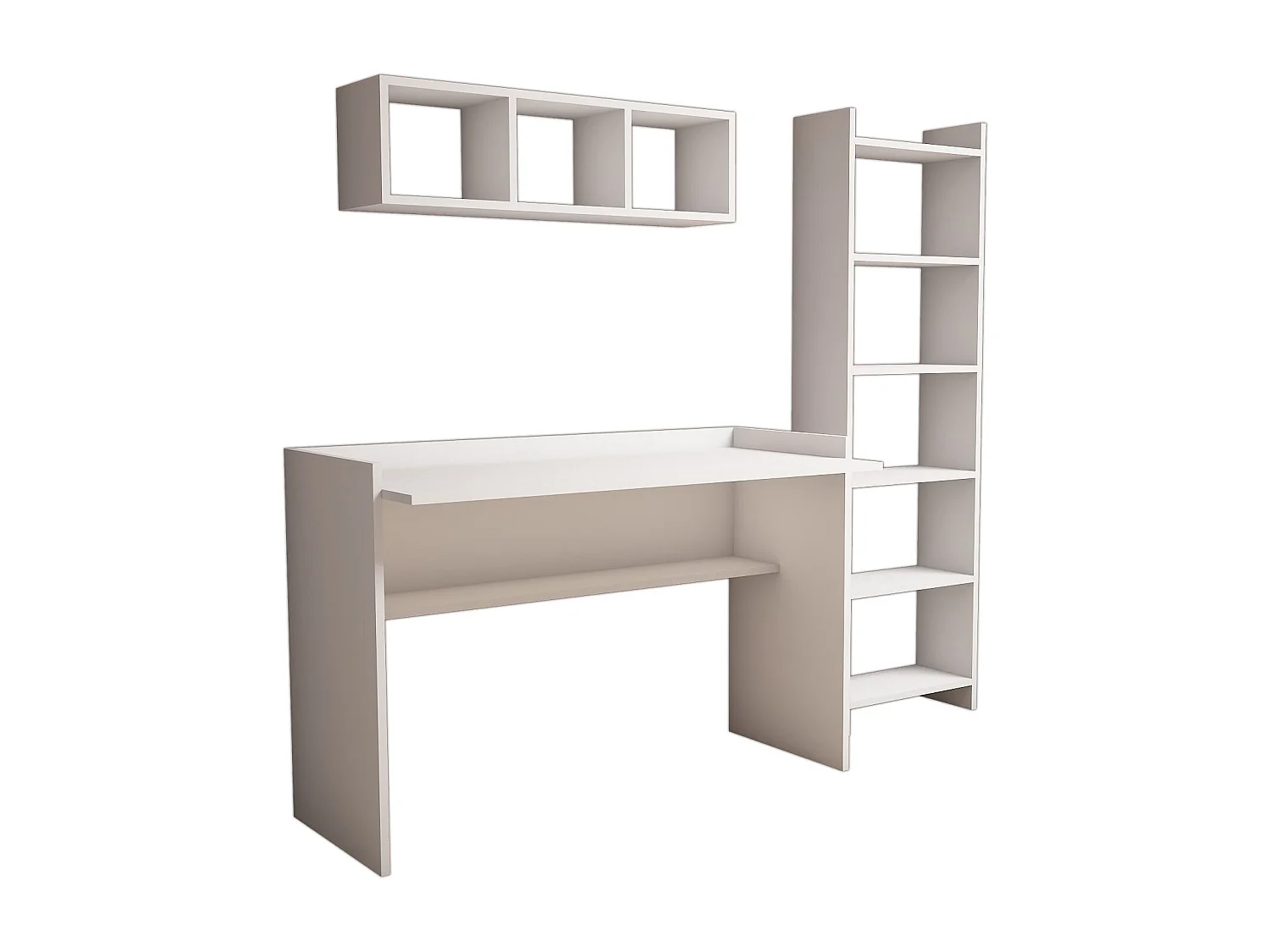 Bureau d'étude avec bibliothèque et étagère murale en bois "Hera" - 118 x 58 x 80 cm - Blanc