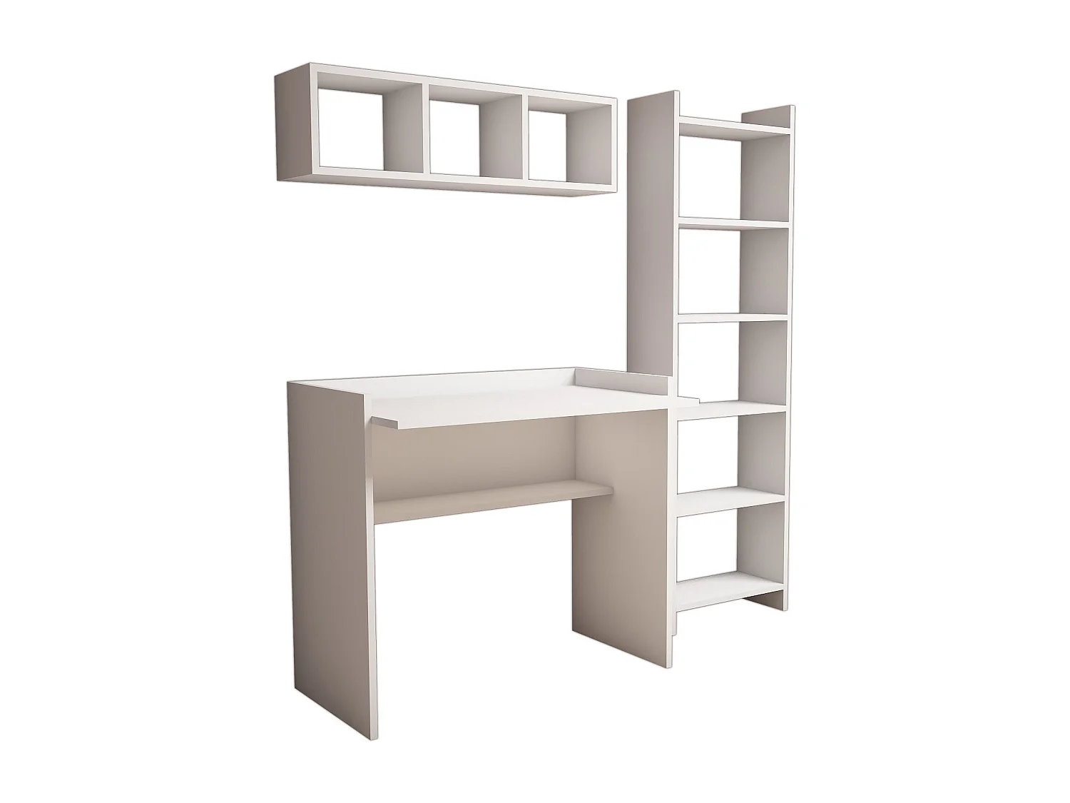 Bureau d'étude avec bibliothèque et étagère murale en bois "Matilda" - 90 x 58 x 80 cm - Blanc