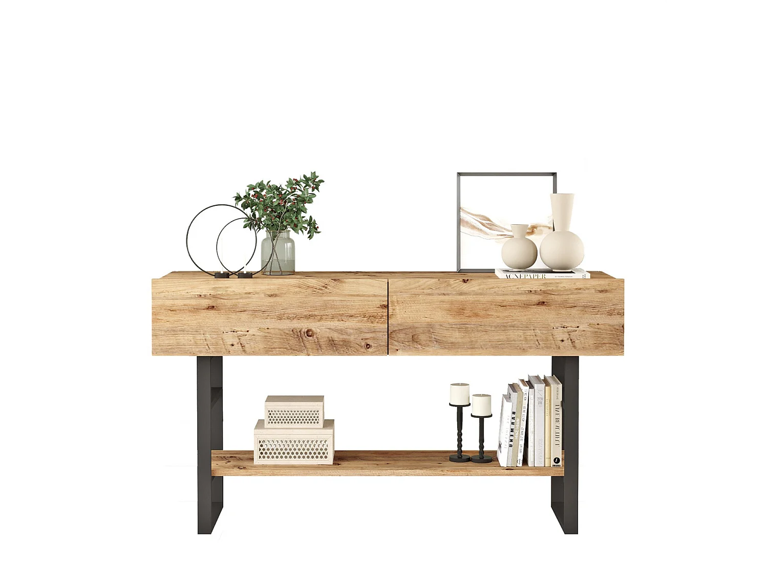 Träkonsol "ML23" - Beige - 138 x 43 x 75 cm - 2 Dörrar, 1 Hylla