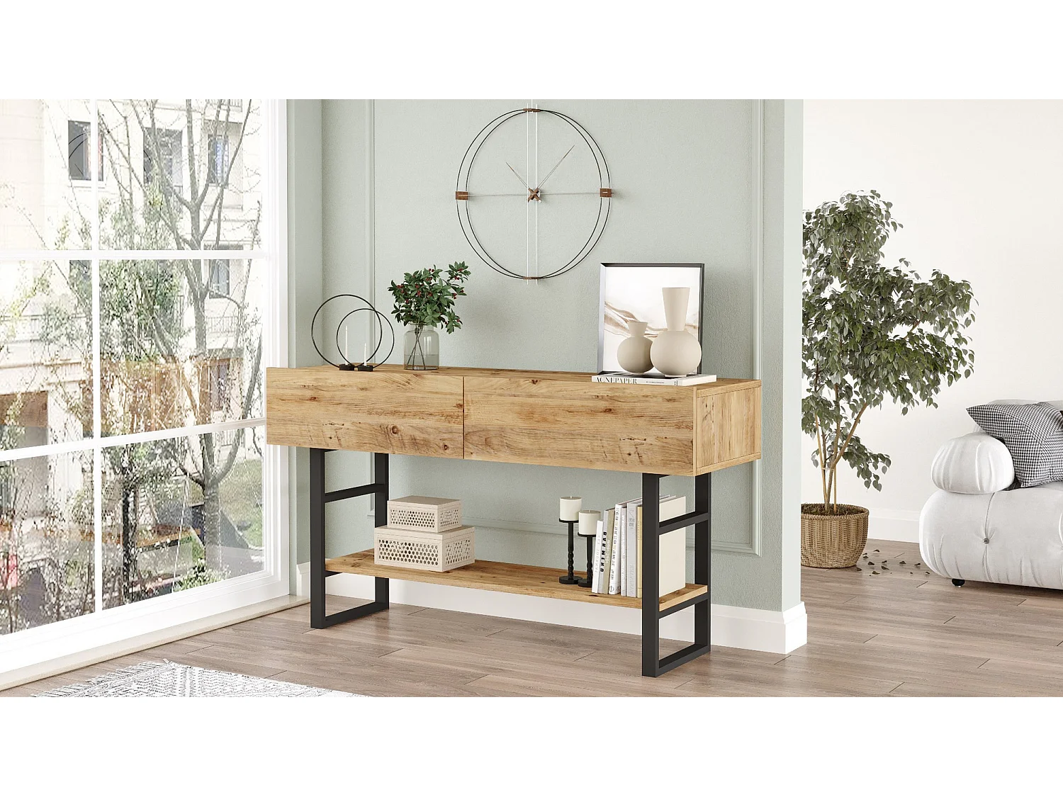 Träkonsol "ML23" - Beige - 138 x 43 x 75 cm - 2 Dörrar, 1 Hylla