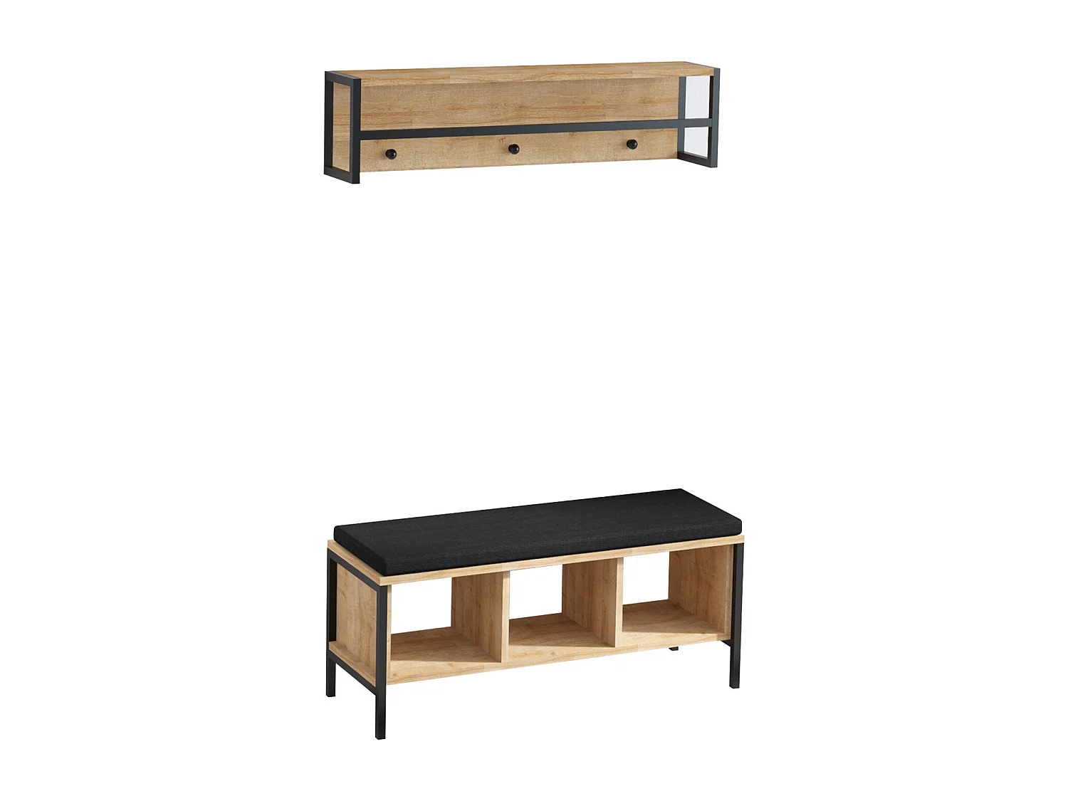 Panchina d'ingresso in legno "Shana" con 3 scomparti e ganci per cappotti - Beige, 100 x 35 x 43 cm