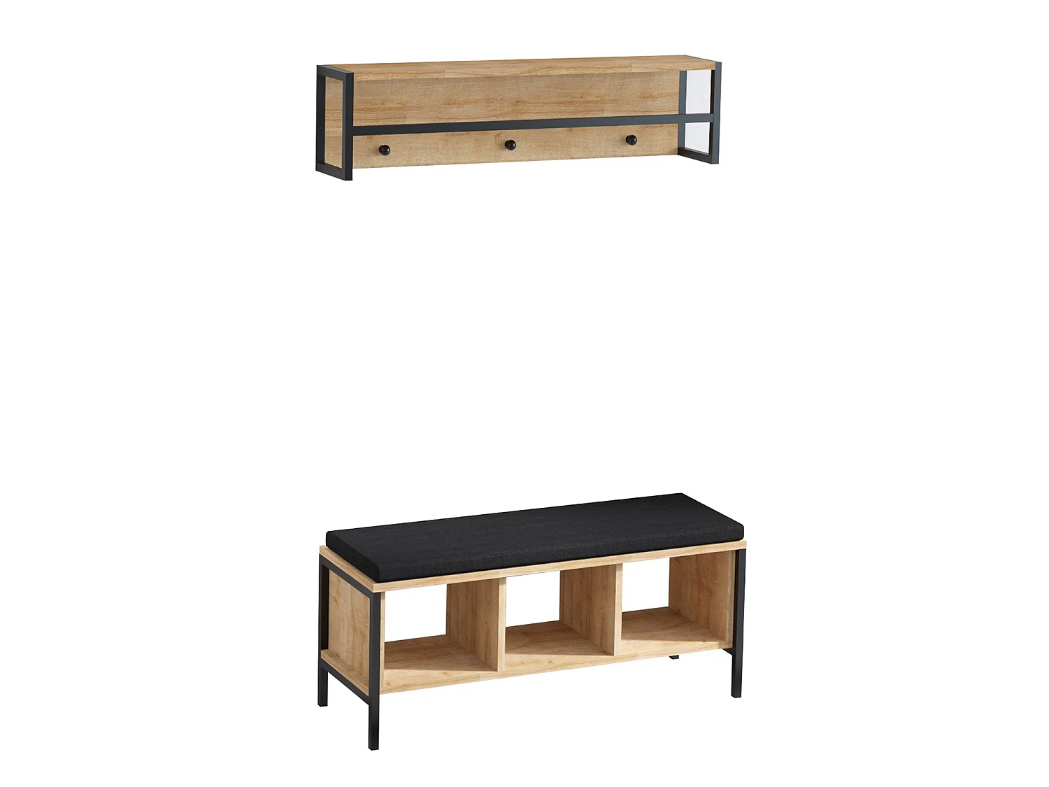 Panchina d'ingresso in legno "Shana" con 3 scomparti e ganci per cappotti - Beige, 100 x 35 x 43 cm