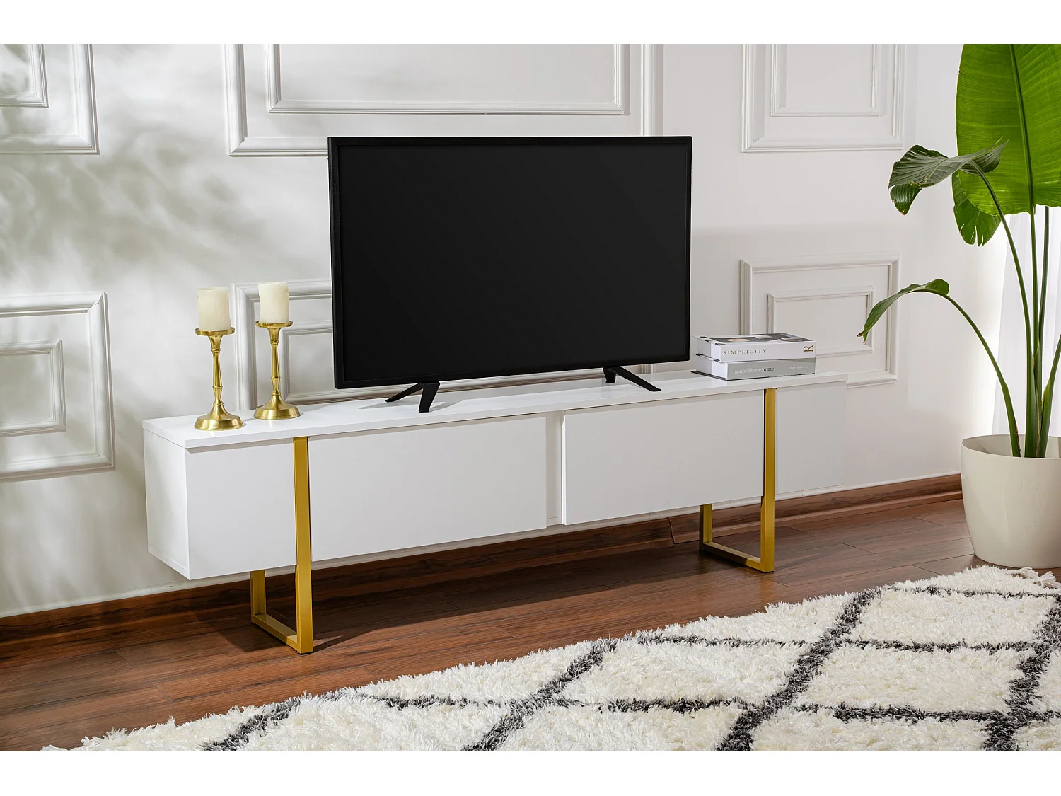 Meuble TV en bois "Serenity" - 180 x 29 x 50 cm - Blanc