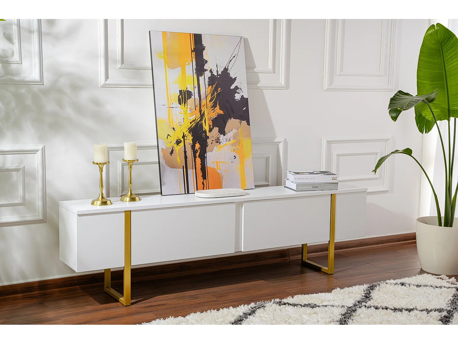 Meuble TV en bois "Serenity" - 180 x 29 x 50 cm - Blanc