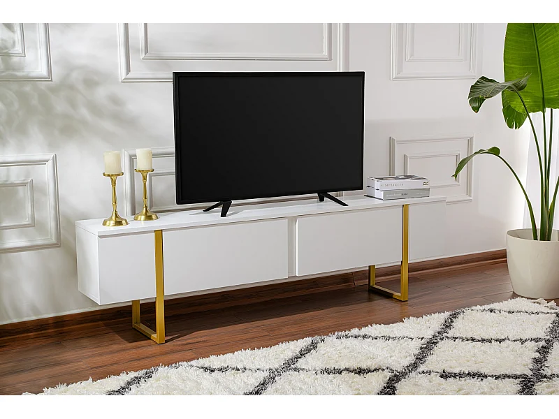 Meuble TV en bois "Serenity" - 180 x 29 x 50 cm - Blanc