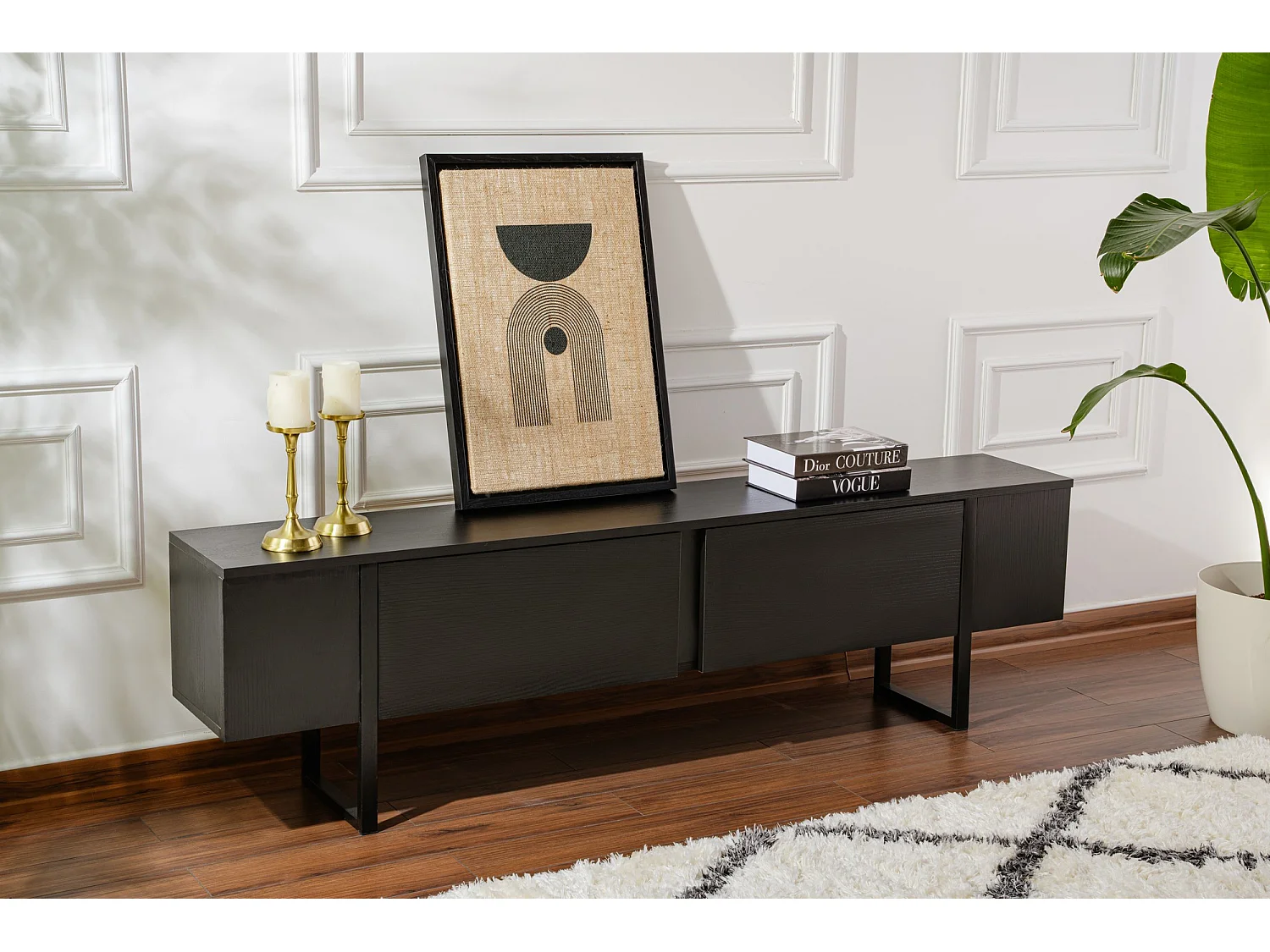 Meuble TV en bois "Serenity" - 180 x 29 x 50 cm - Noir