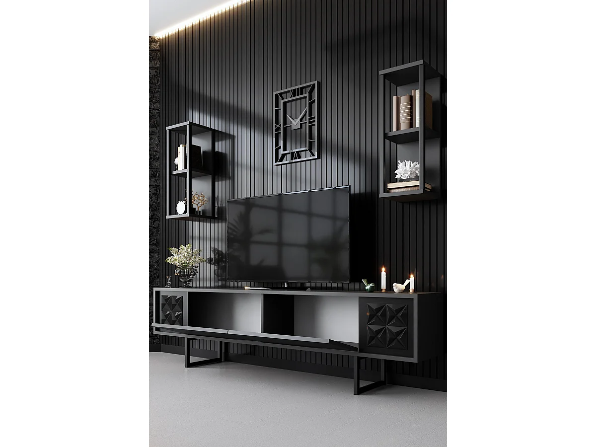 Unité TV en bois "Black Line" - 180 x 30 x 48 cm - AnthraciteNoir