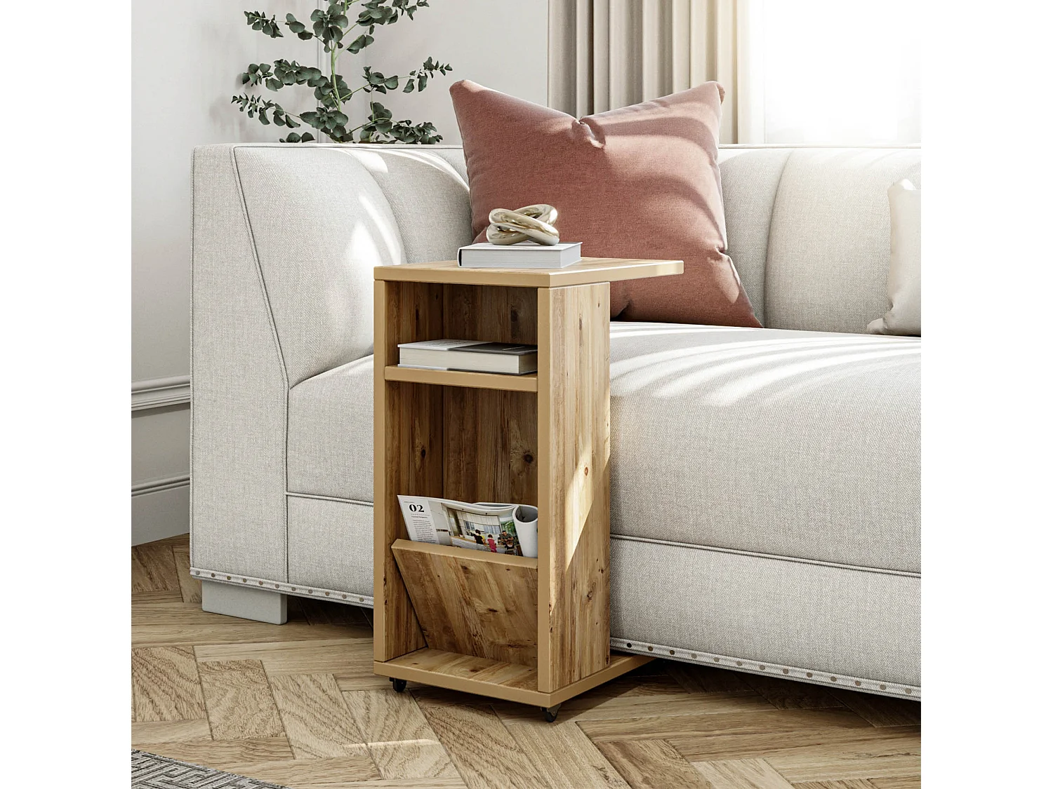 Table d'appoint en bois "Filinta" - 30 x 40 x 63 cm - Marron