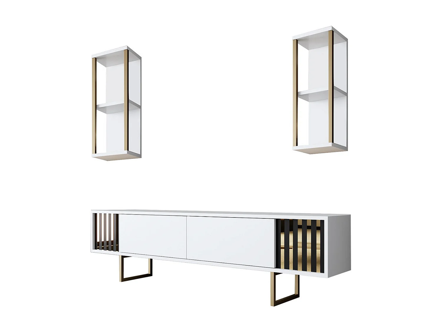 Meuble TV en bois "Gold Line" - 180 x 30 x 48 cm - BlancNoir