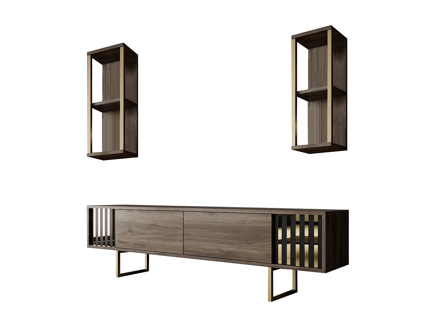 Meuble TV en bois "Gold Line" - 180 x 30 x 48 cm - NoyerNoir