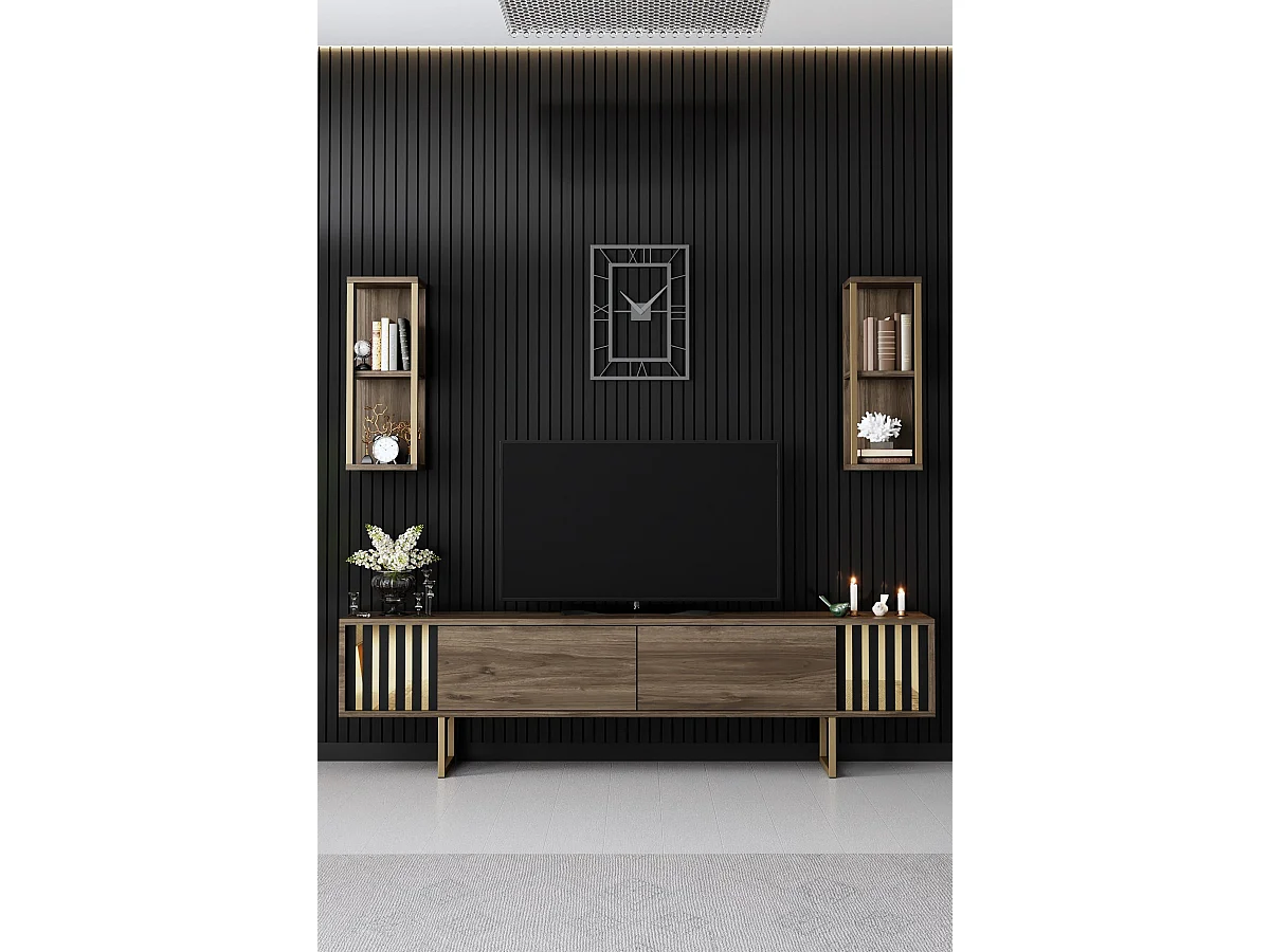 Meuble TV en bois "Gold Line" - 180 x 30 x 48 cm - NoyerNoir