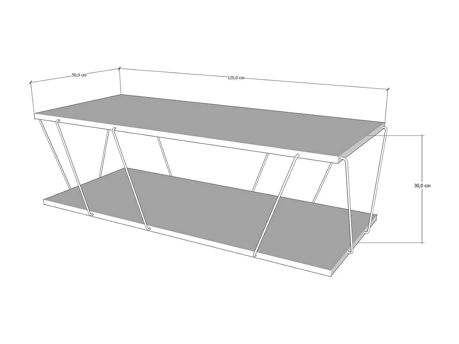 Table basse en bois "Zisino" - 120 x 50 x 30 cm - Marron