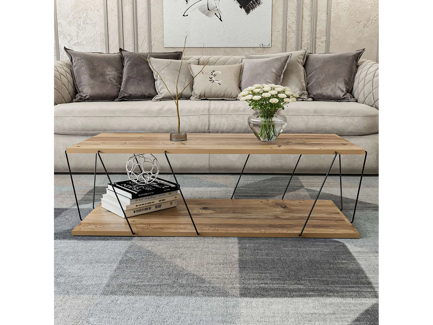 Table basse en bois "Zisino" - 120 x 50 x 30 cm - Marron