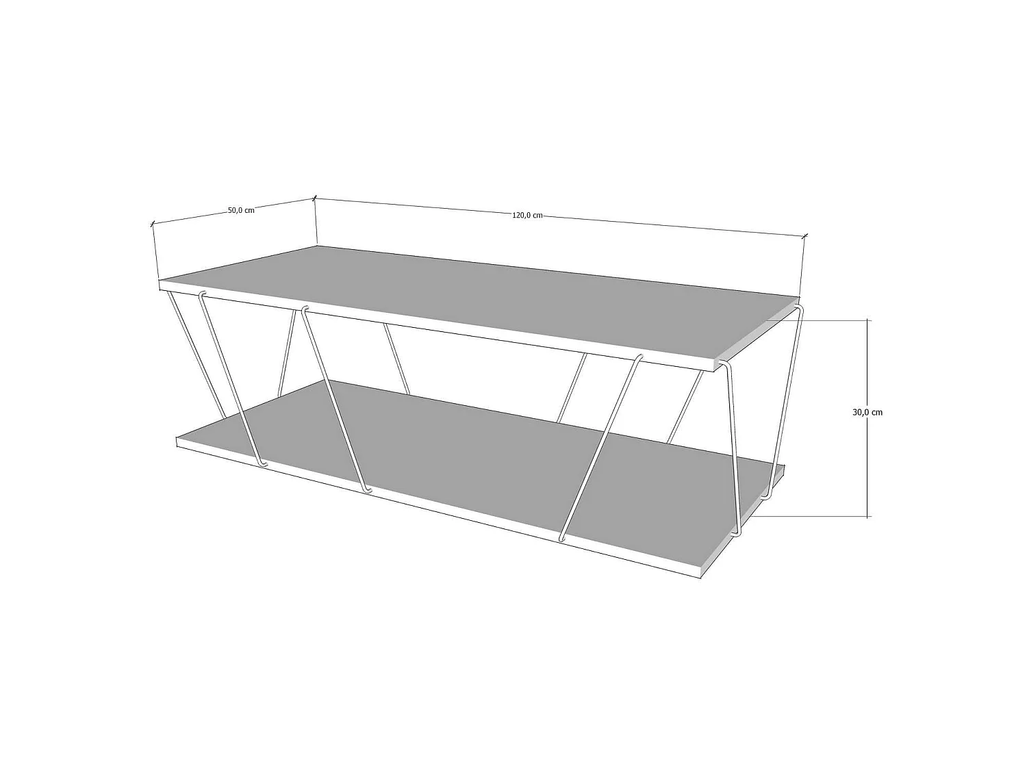"Zisino" Träkaffebord - Brun 120 x 50 x 30 cm, Rektangulär, Ingen Förvaring