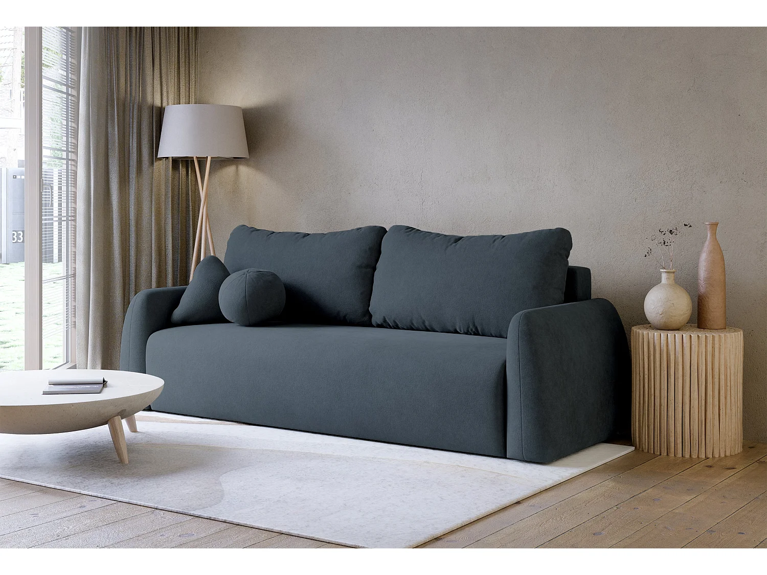 Slaapbank met opbergruimte - chenille - donkerblauw - NUBELLE
