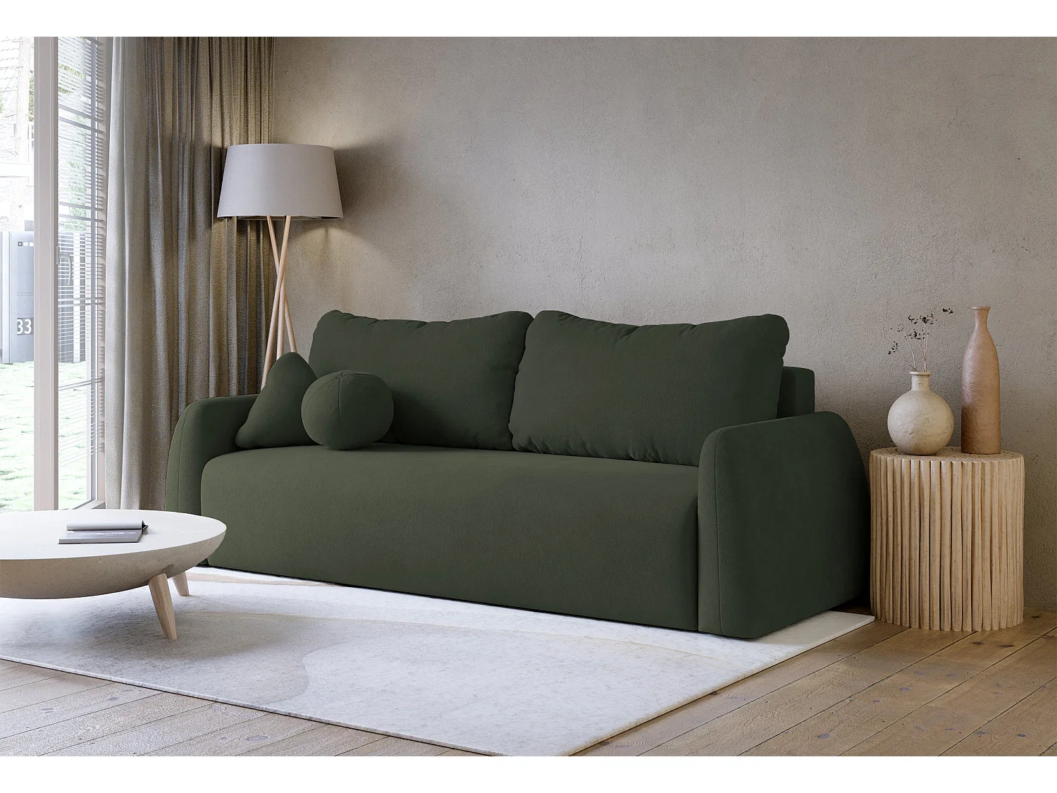 Canapé convertible 3 places - vert foncé - NUBELLE