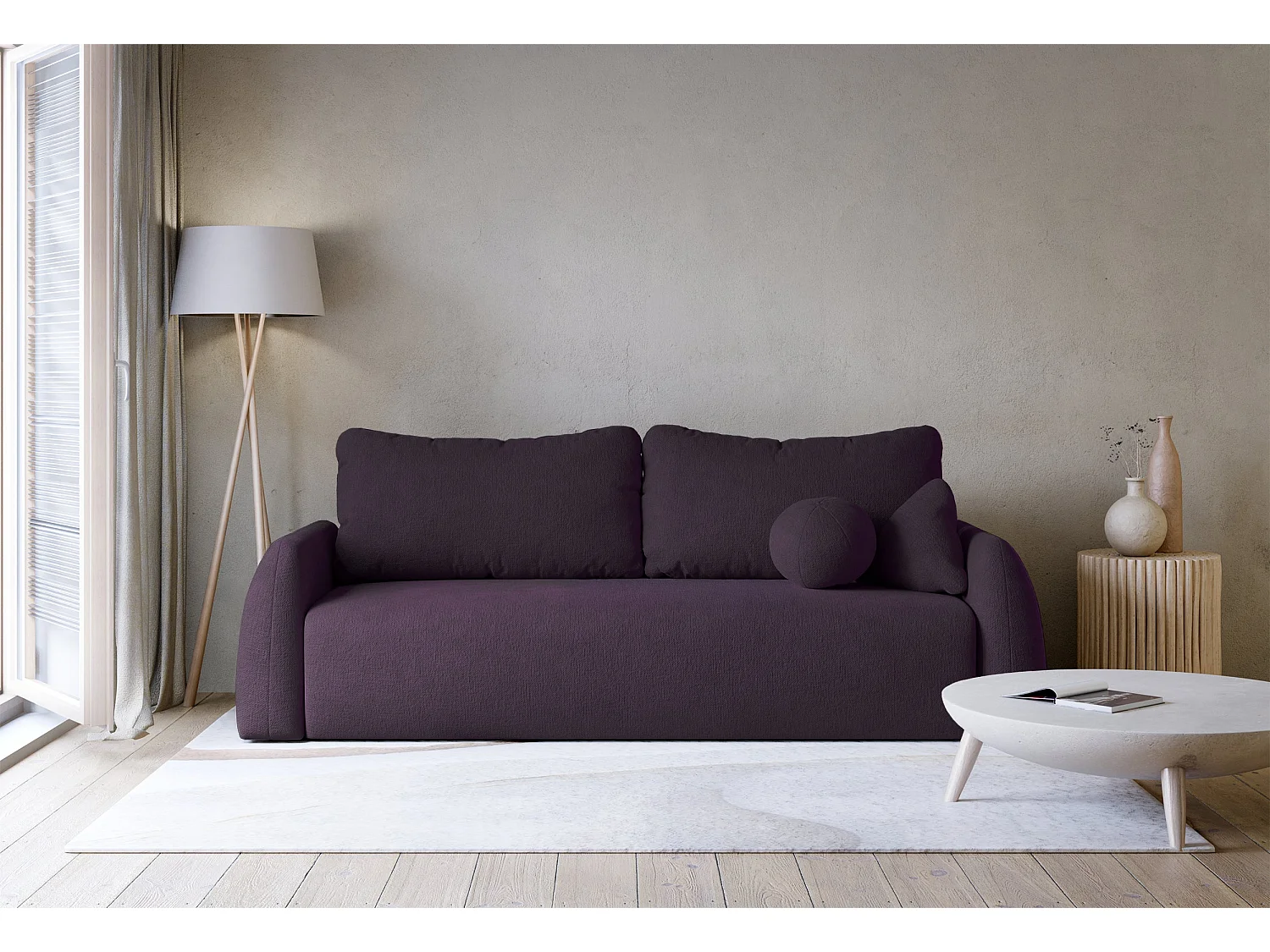 Canapé convertible 3 places - pourpre - NUBELLE