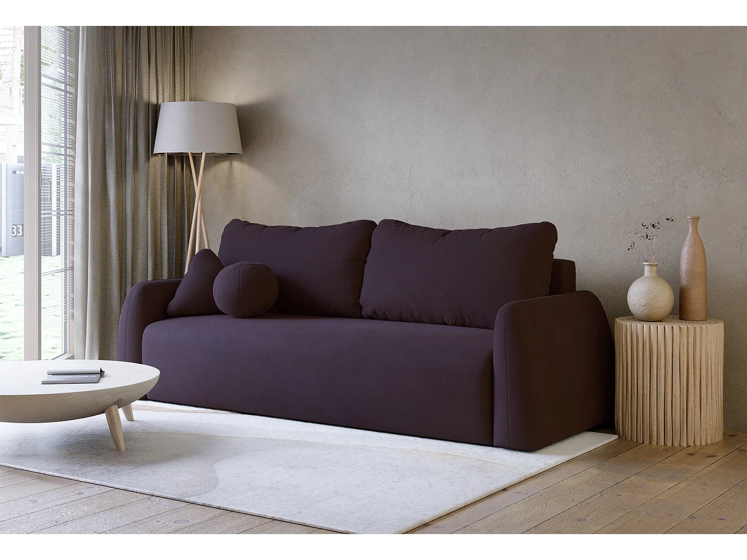 Canapé convertible 3 places - pourpre - NUBELLE