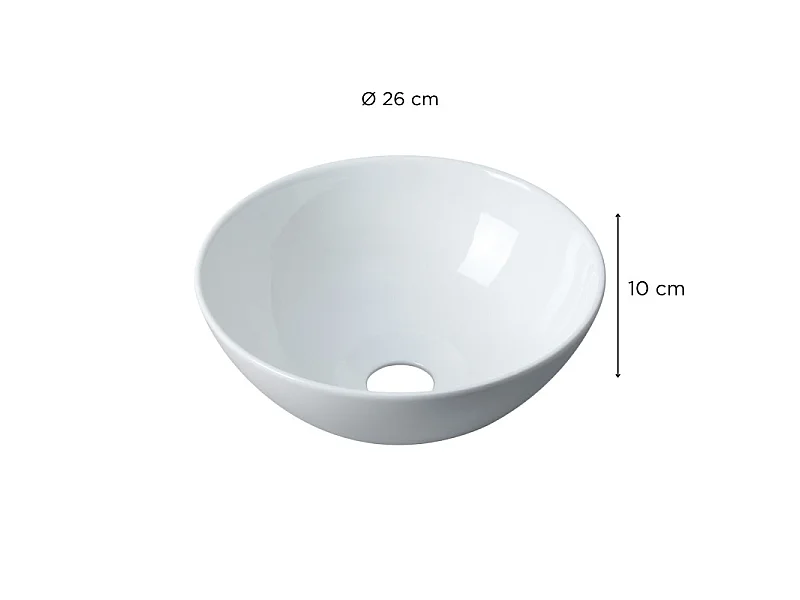 Umywalka nablatowa FILO dł. 26 x wys. 10 x gł. 26 cm okrągła, biała, ceramiczna