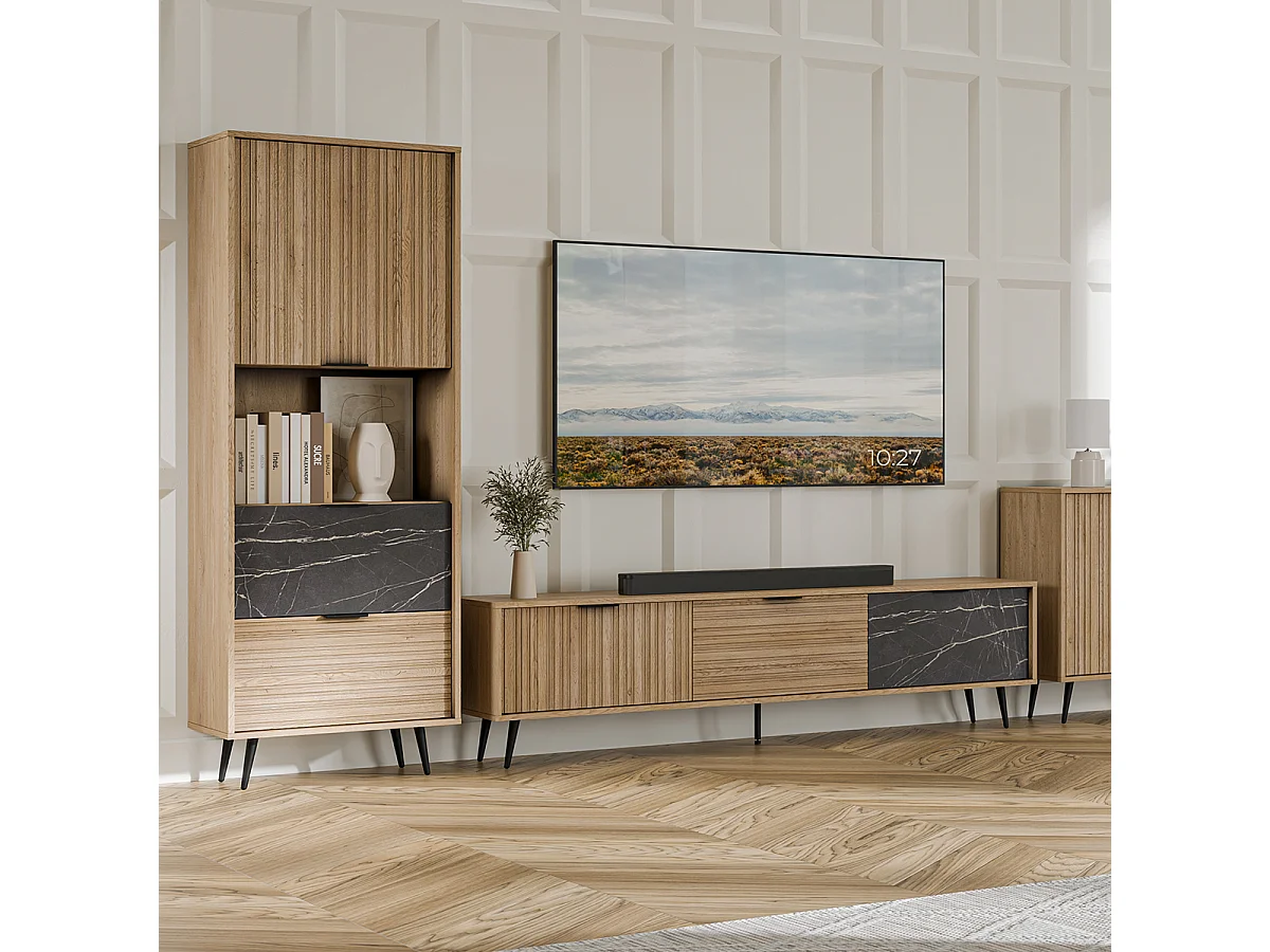 Kolonne 1 Tür 2 Schubladen Luka Holz und Schwarz