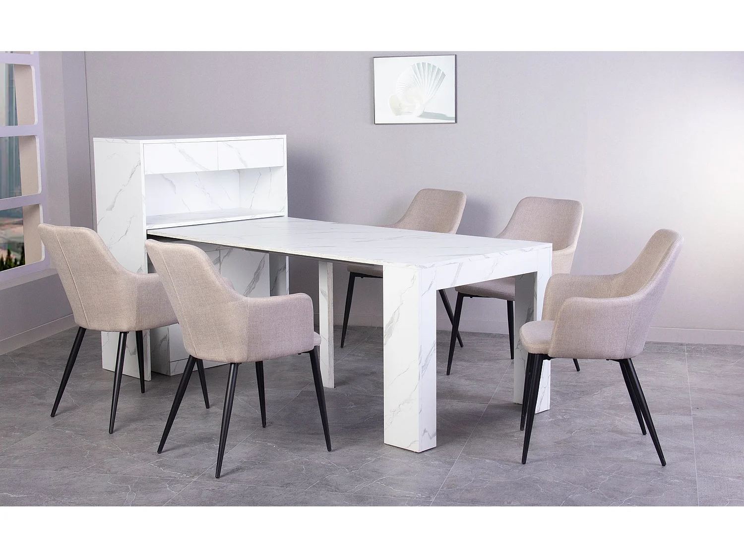 Console extensible avec rangement Fontano Effet marbre blanc