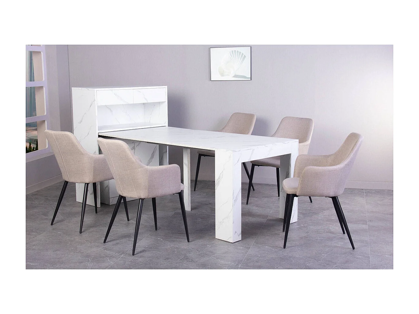 Console extensible avec rangement Fontano Effet marbre blanc