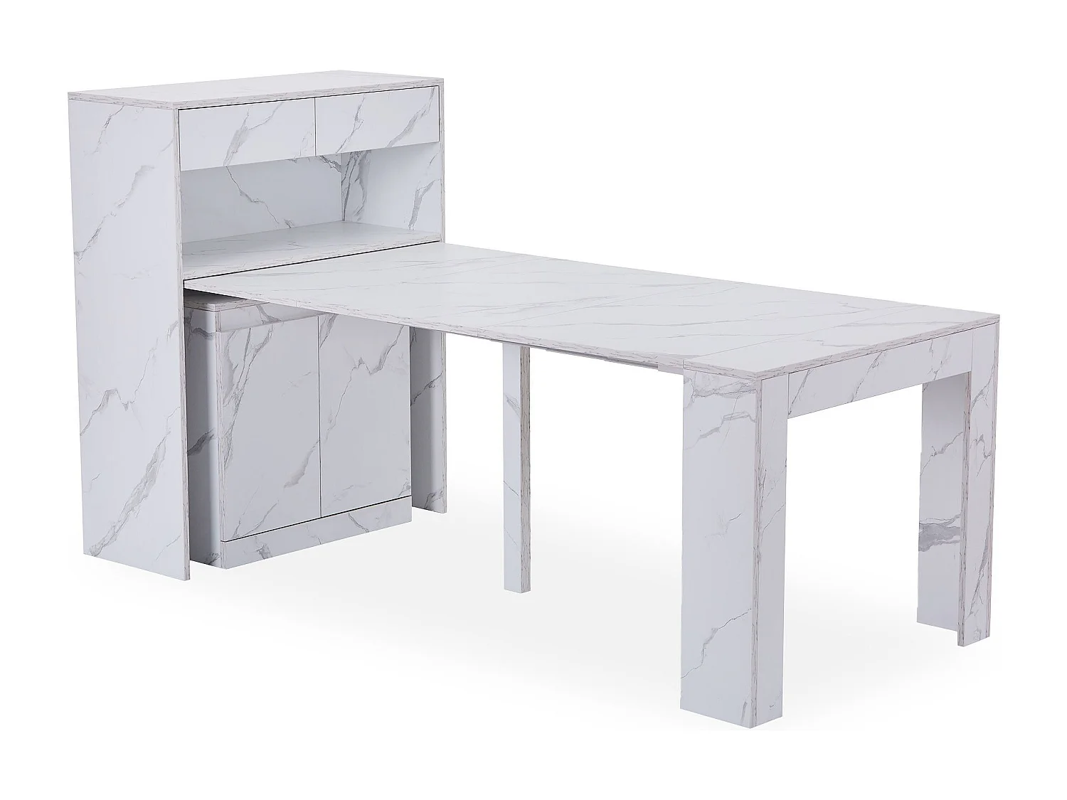 Console extensible avec rangement Fontano Effet marbre blanc