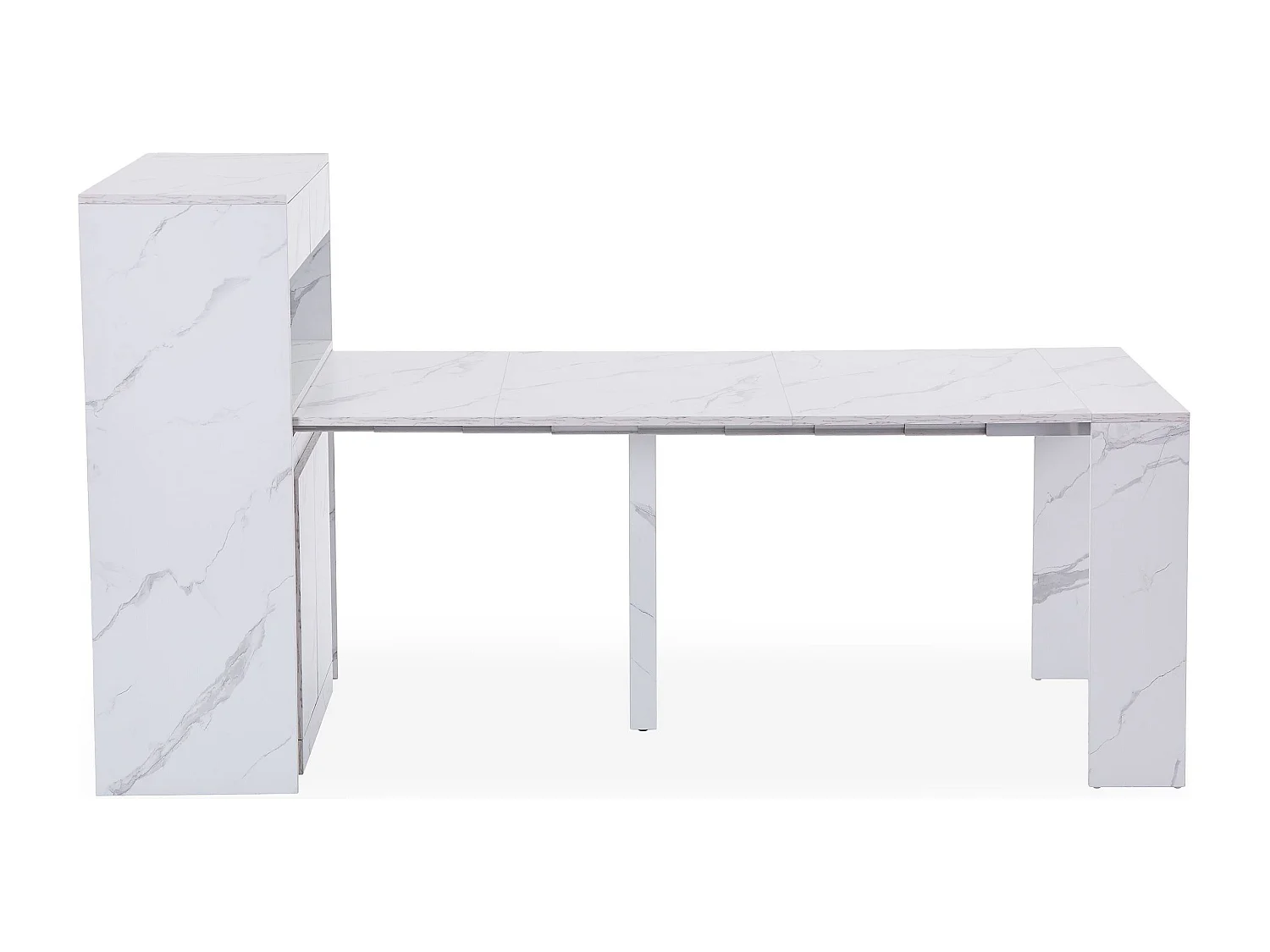 Console extensible avec rangement Fontano Effet marbre blanc