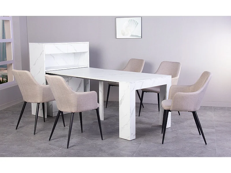 Console extensible avec rangement Fontano Effet marbre blanc