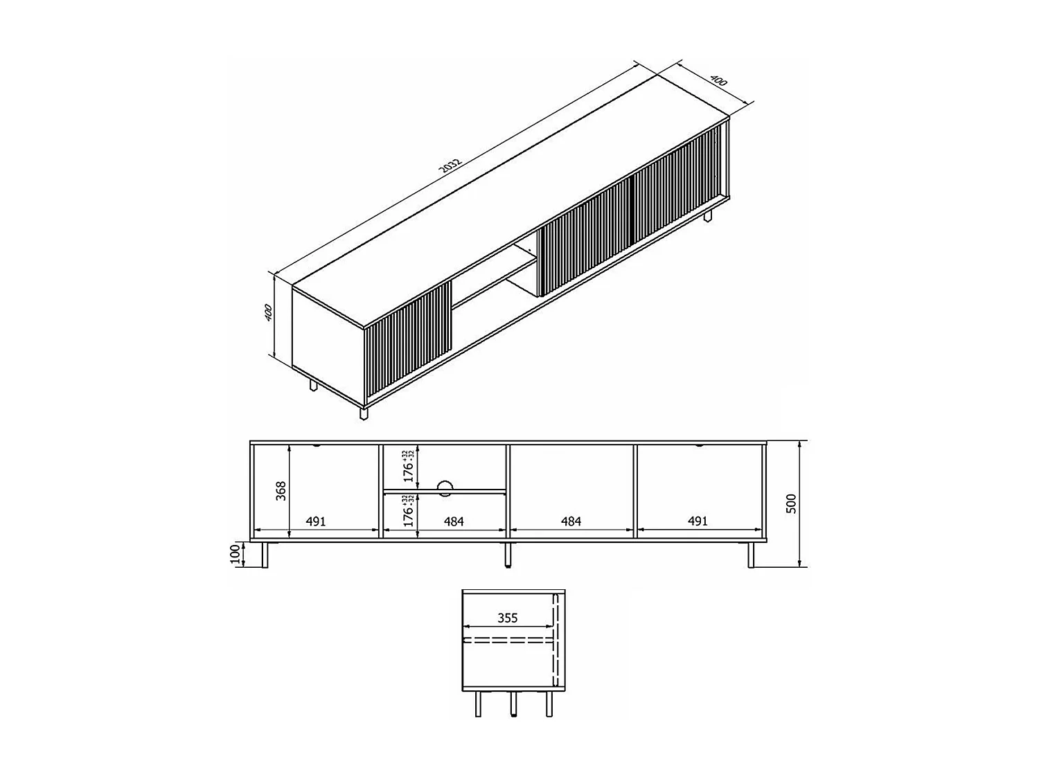 Meuble TV 3 portes 200 cm Soly Bois