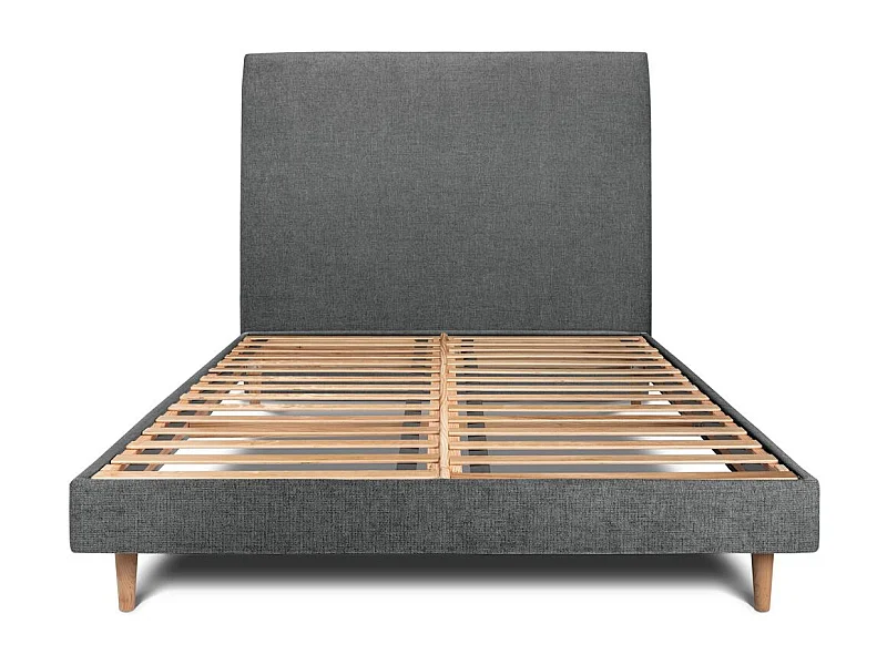 Lit 140x190cm avec tête de lit tapissier tissu et sommier kit gris anthracite - Hauteur totale : 29cm