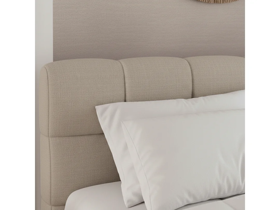 Lit coffre 180x200cm avec Tête - Beige - Tissu Chiné - Elise