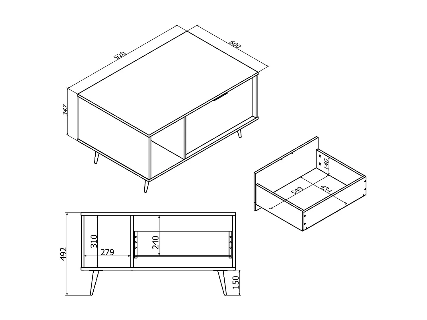 Mesa de centro 1 gaveta Luka madeira e preto 49,2cm