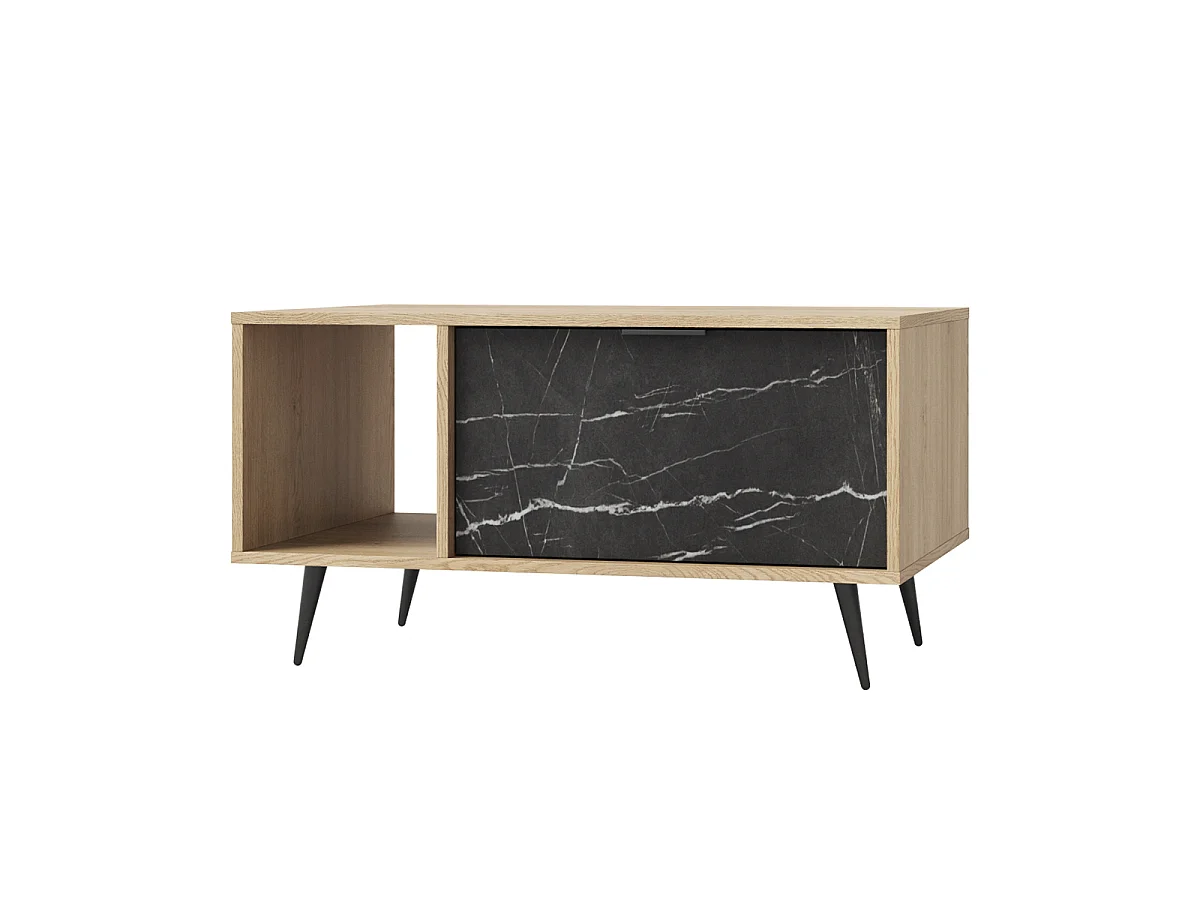 Luka Wood and Black 1-drawer coffee table