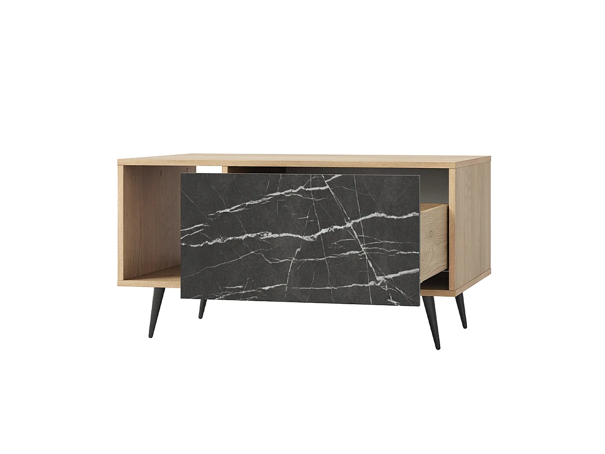 Luka Wood and Black 1-drawer coffee table