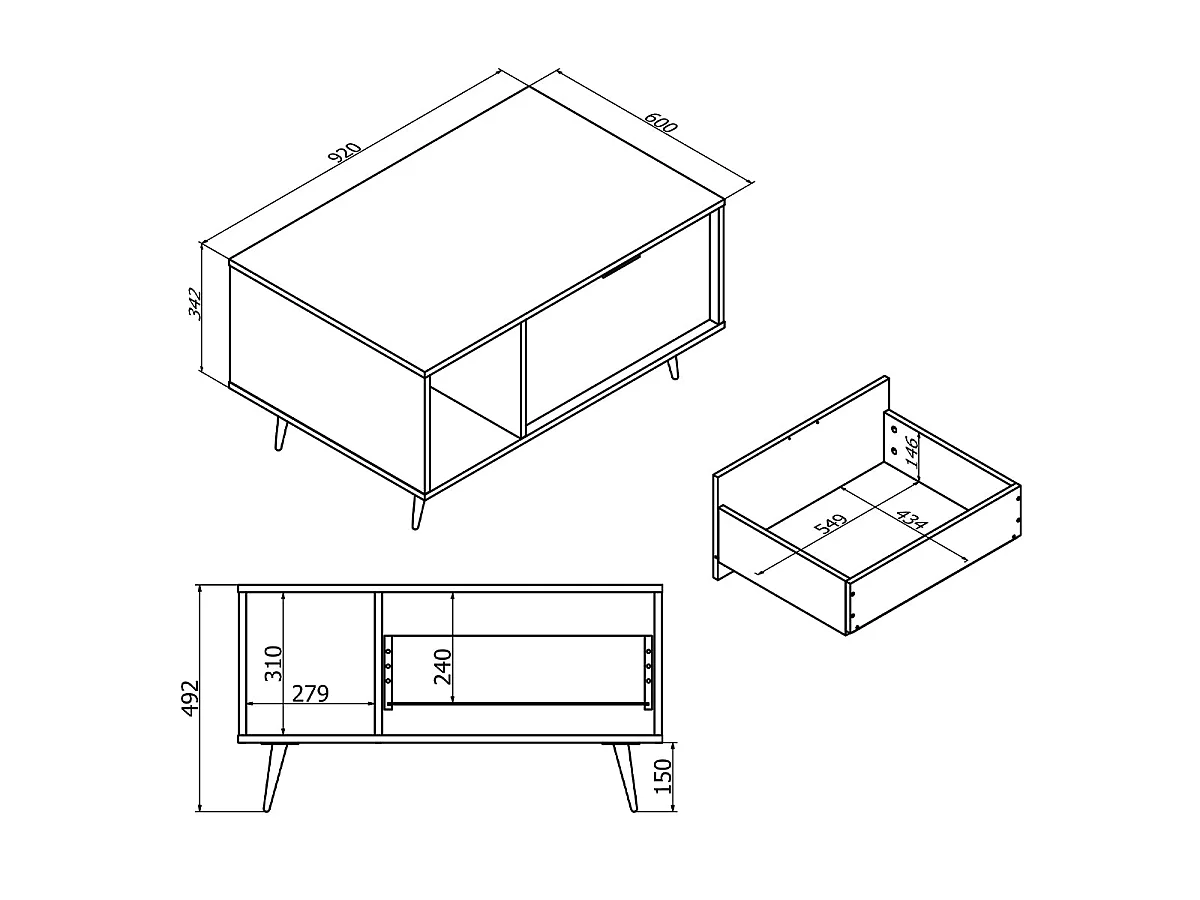 Luka Wood and Black 1-drawer coffee table