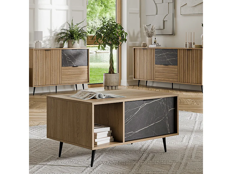 Mesa de centro 1 gaveta Luka madeira e preto 49,2cm