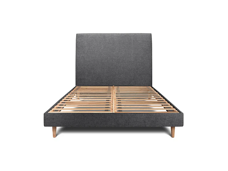 Lit 160x200cm avec tête de lit tapissier tissu et sommier kit Noir - Hauteur totale : 29cm