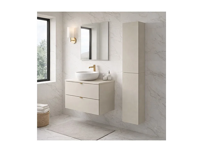 Ensemble de salle de bain BELLA : meuble sous vasque 80cm + plan pour vasque + colonne de rangement