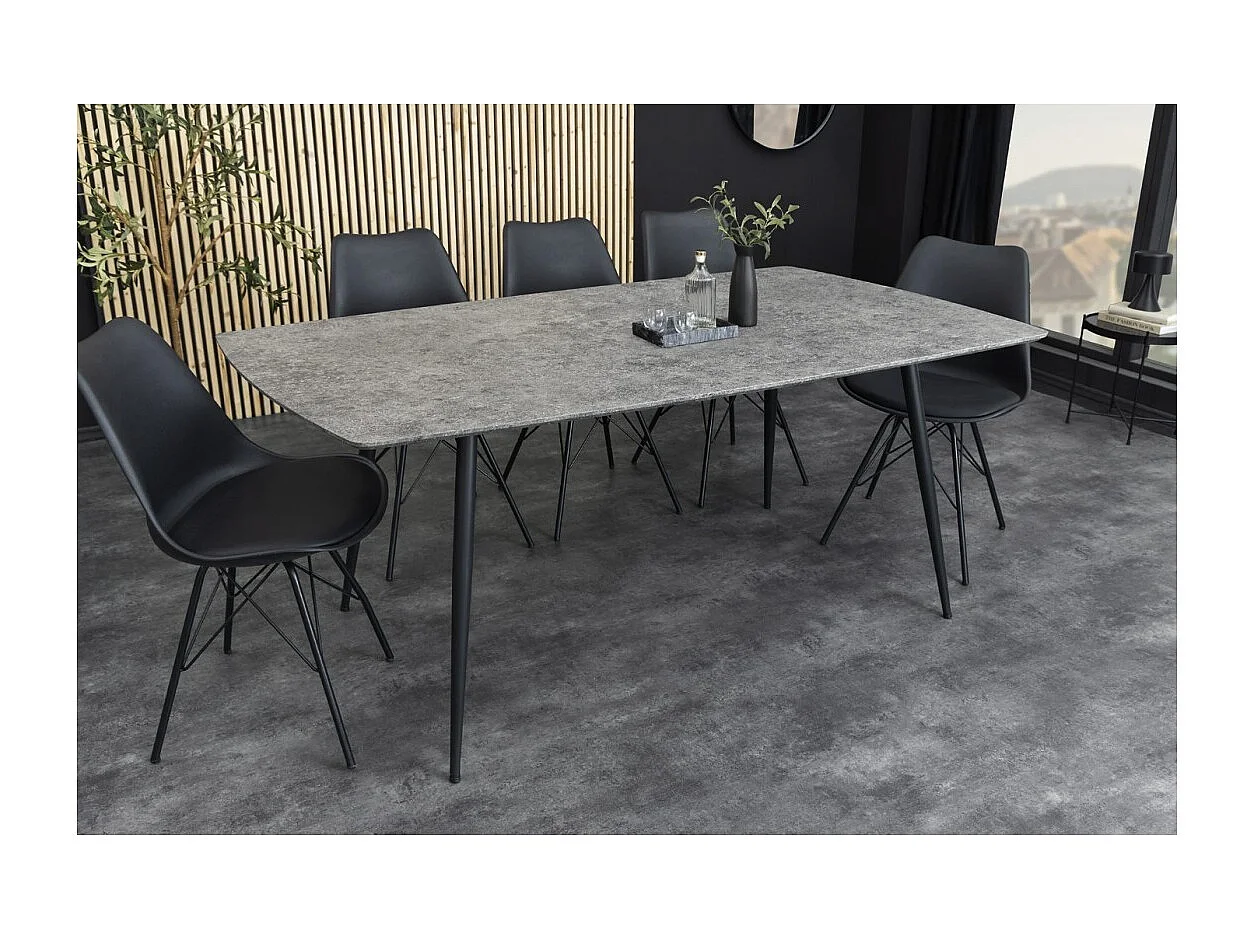 Table de salle à manger CALDERO 140 cm – Table contemporaine aspect pierre et métal