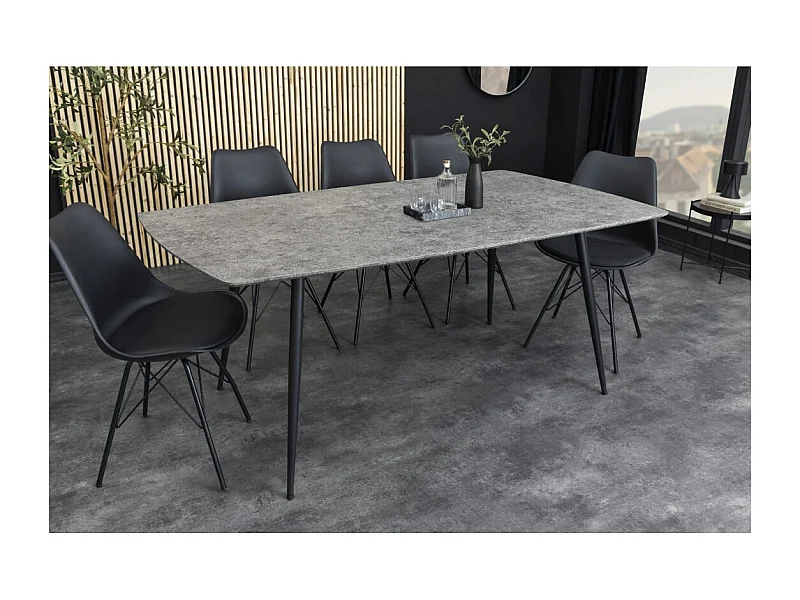 Table de salle à manger CALDERO 140 cm – Table contemporaine aspect pierre et métal