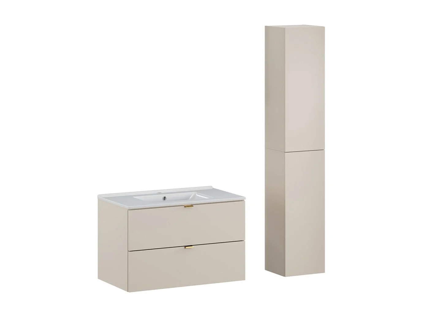 Ensemble de salle de bain BELLA : meuble sous vasque 80cm + vasque encastrée rectangulaire + colonne de rangement