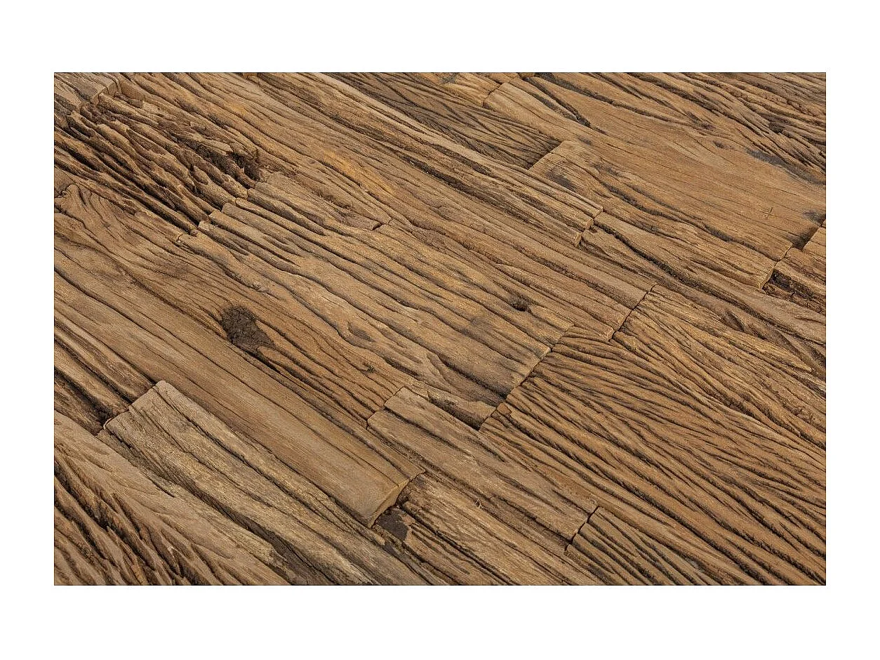 Table de salle à manger RAFTA 180 cm – Plateau en bois massif de teck et verre trempé – Pieds en X en métal noir