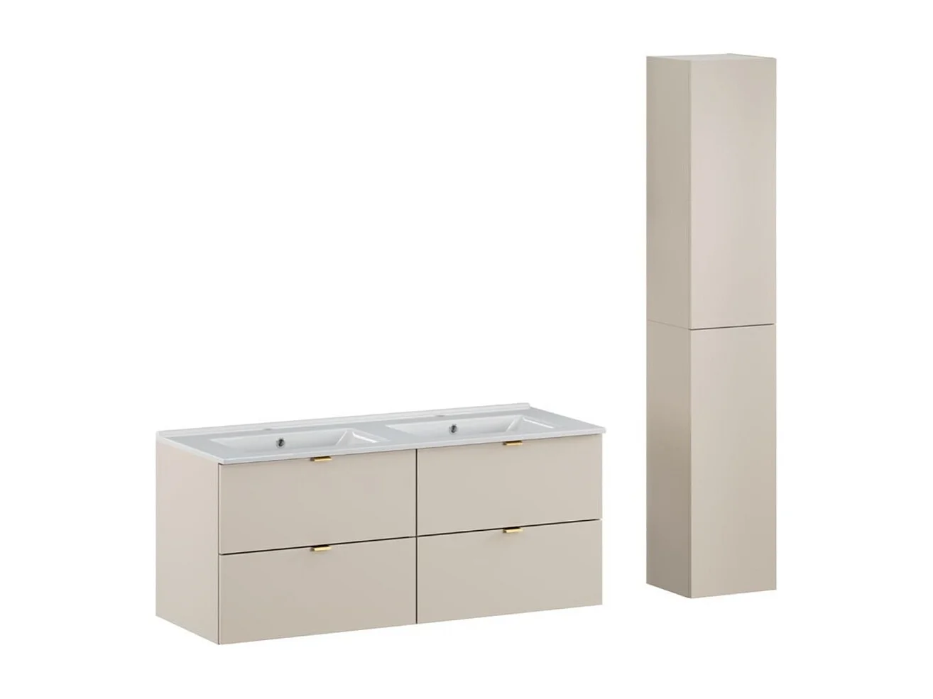 Ensemble de salle de bain BELLA : meubles sous vasque 120cm + double vasque encastrée rectangulaire + colonne de rangement