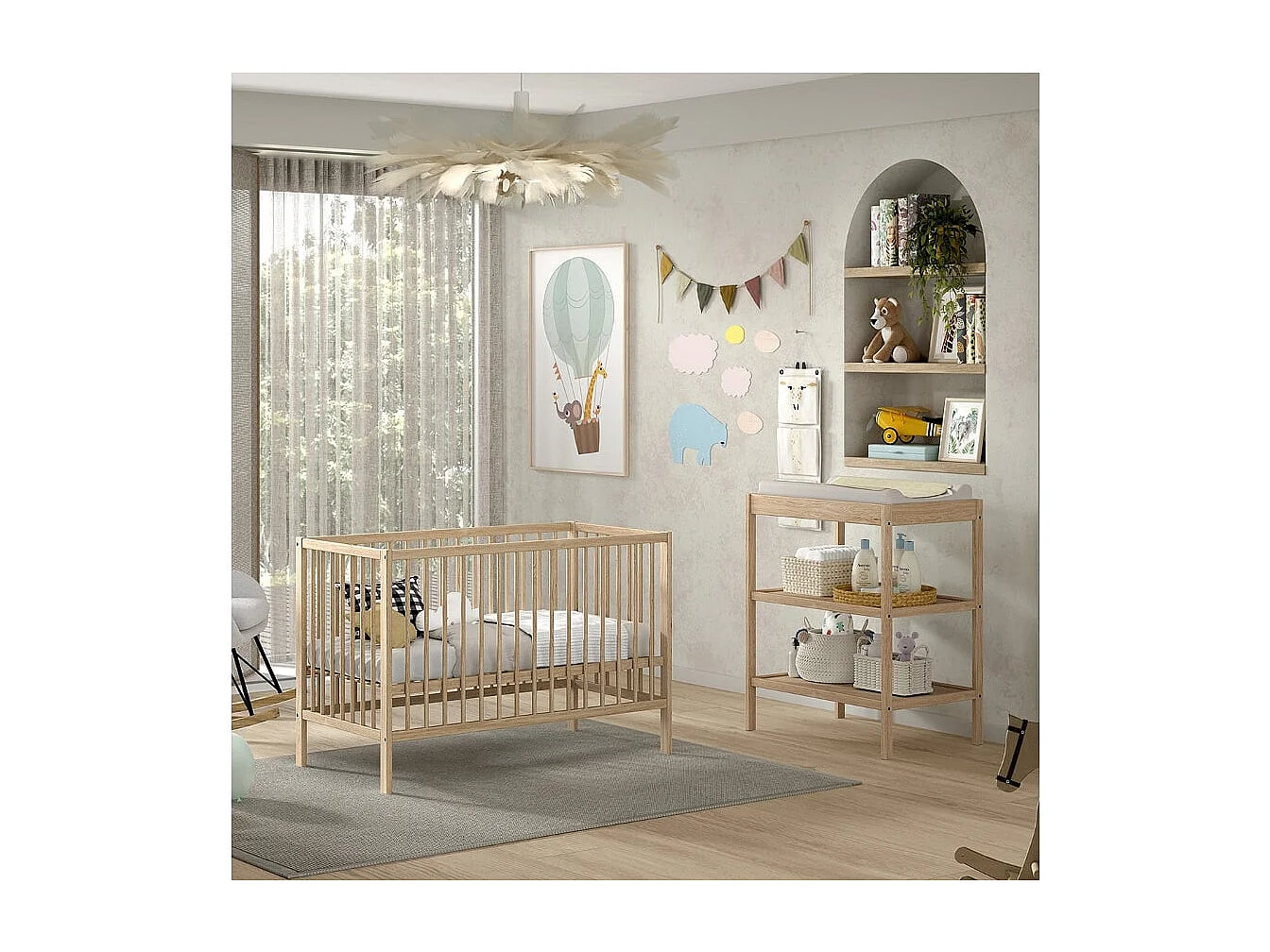 Cama de Bebé Vipack Meryl Wood 60X120 e Muda-Fraldas PETITS-MEUBLES