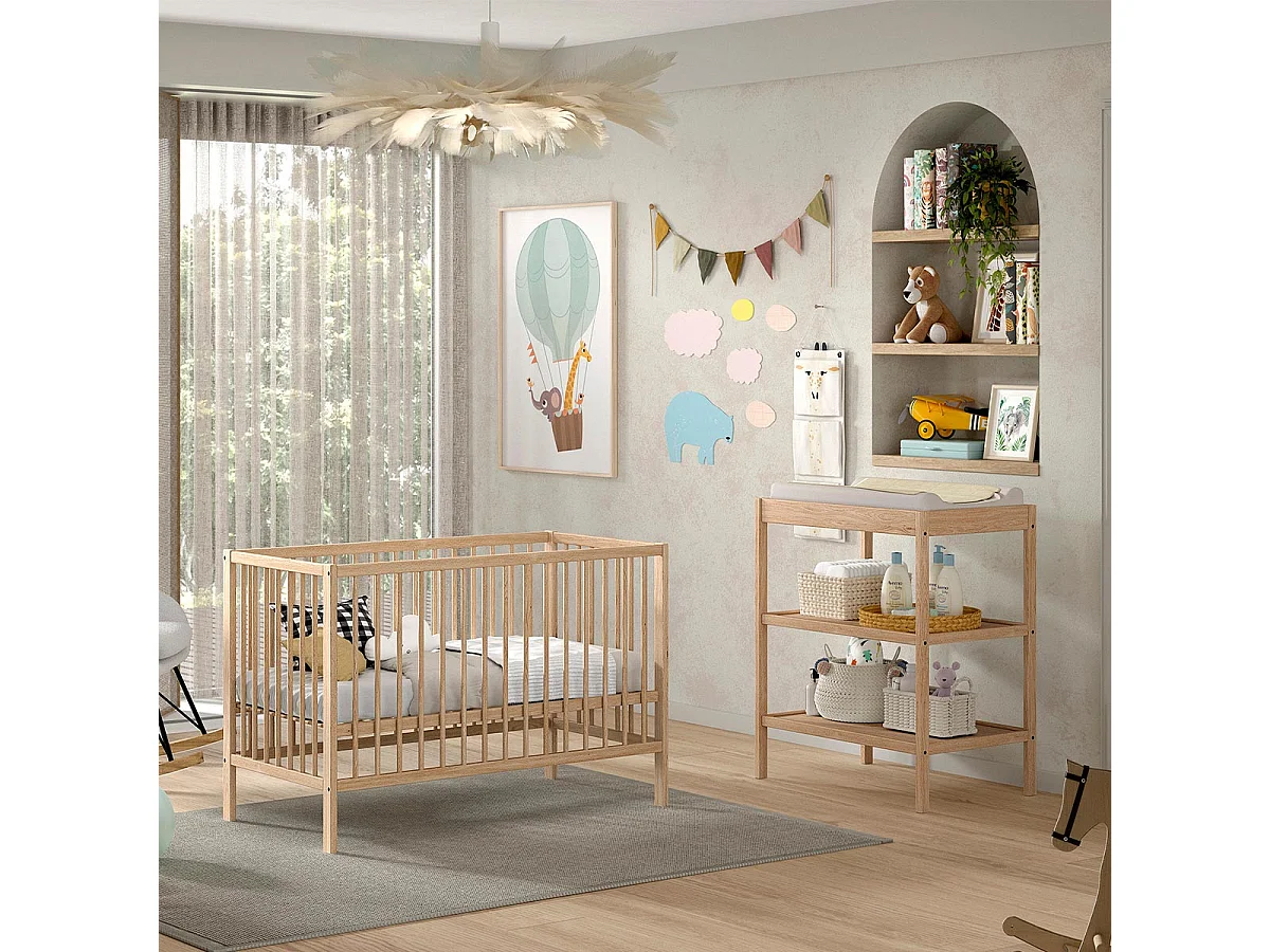 Lit bébé 60x120 et Table à langer Meryl Bois