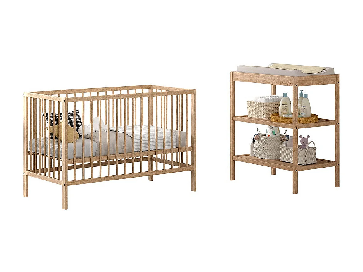 Lit bébé 60x120 et Table à langer Meryl Bois